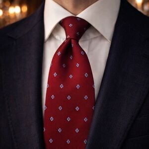 PIERRE BALMAIN Paris Vintage Red Printed Silk Blend Tie